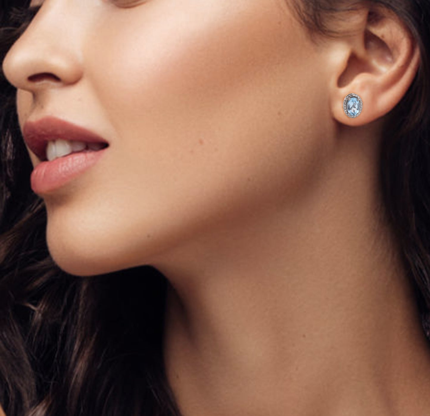 Silver Blue Topaz Halo Earrings