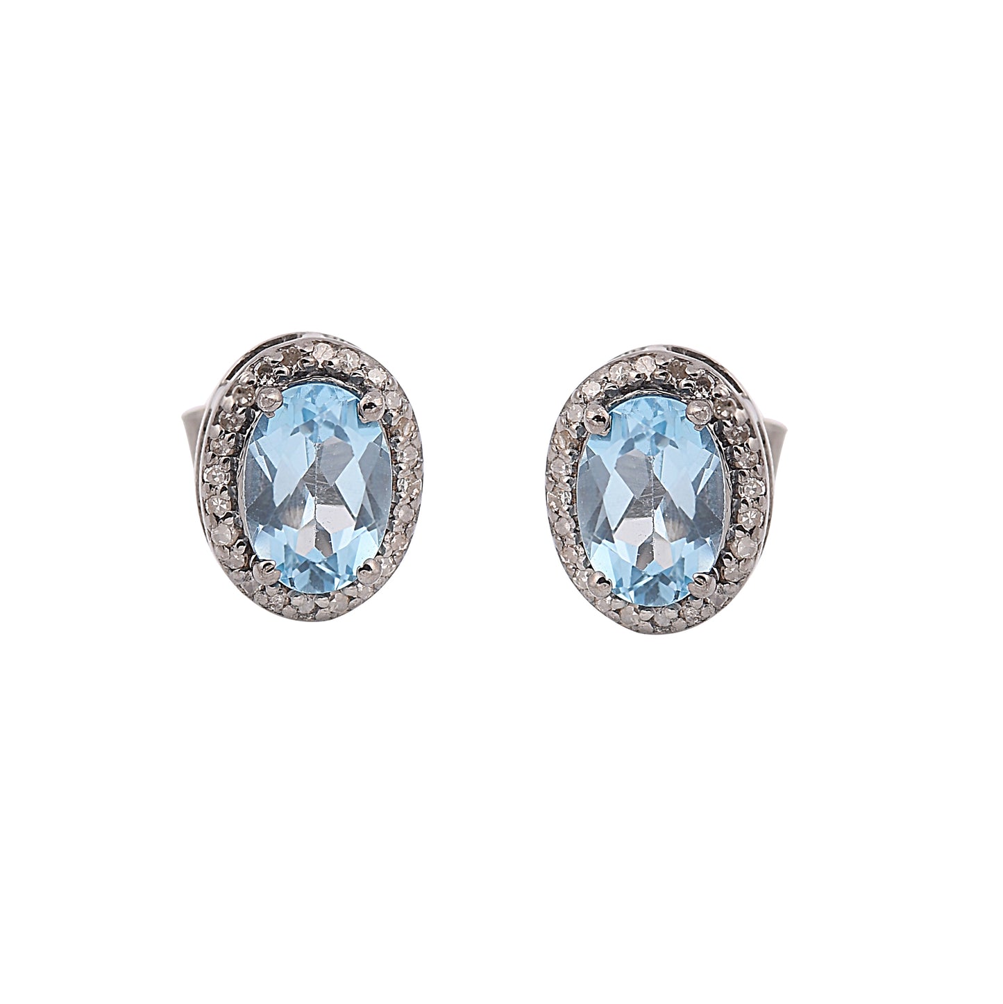 Silver Blue Topaz Halo Earrings