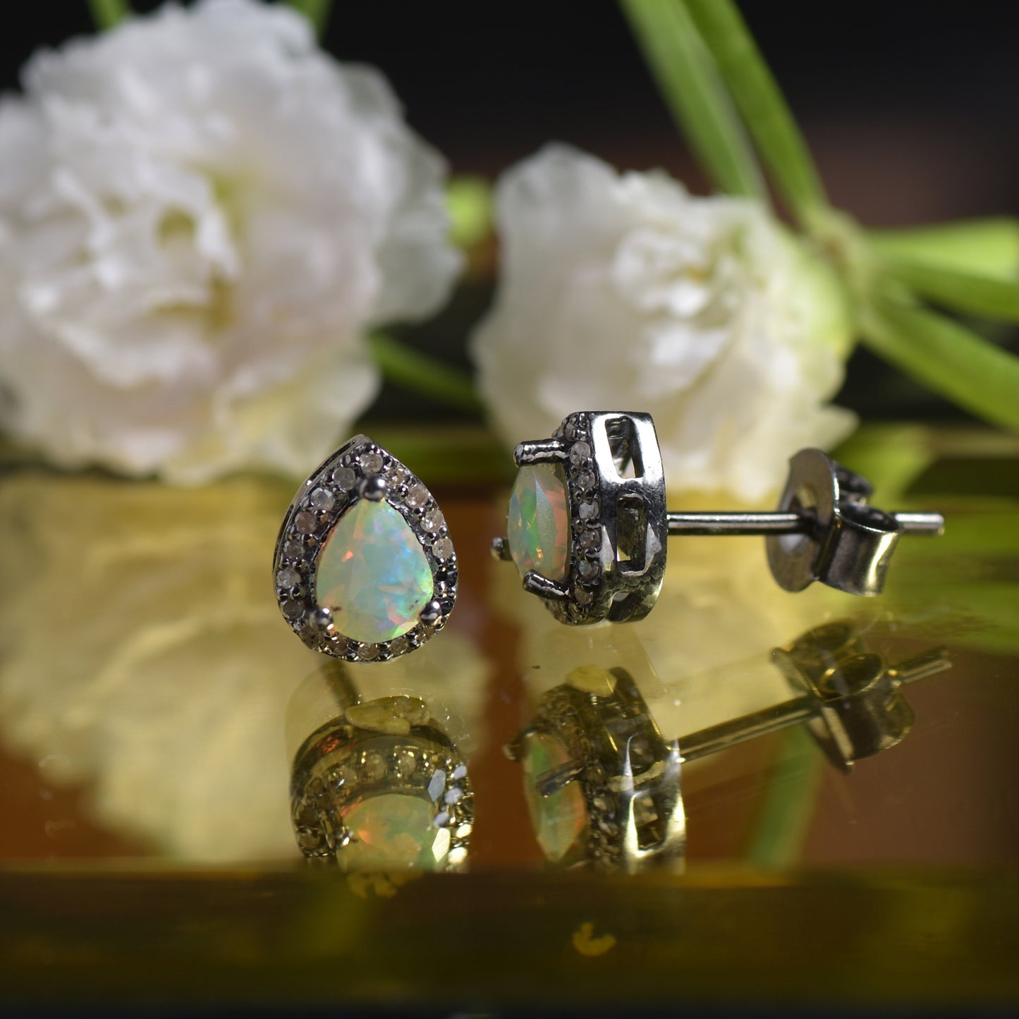 Pears Opal Halo Studs Earrings With Diamonds
