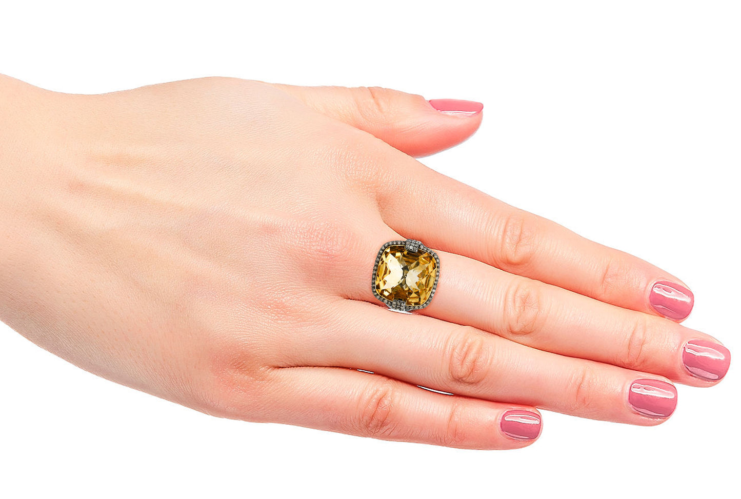 November Citrine Diamond Halo Ring