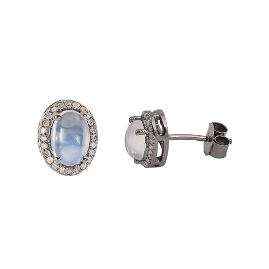 Moonstone & Halo Diamond Earring