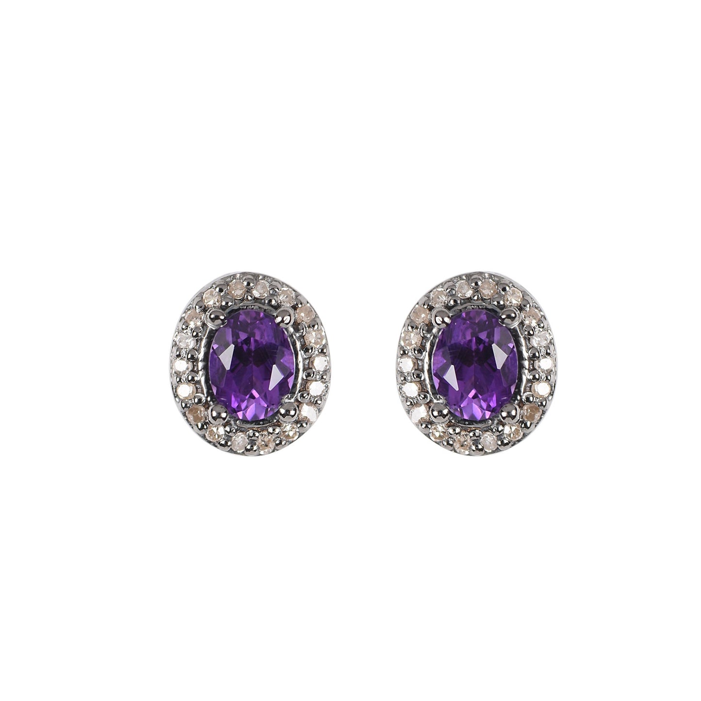 Dainty Amethyst & Diamond Halo Studs Earrings