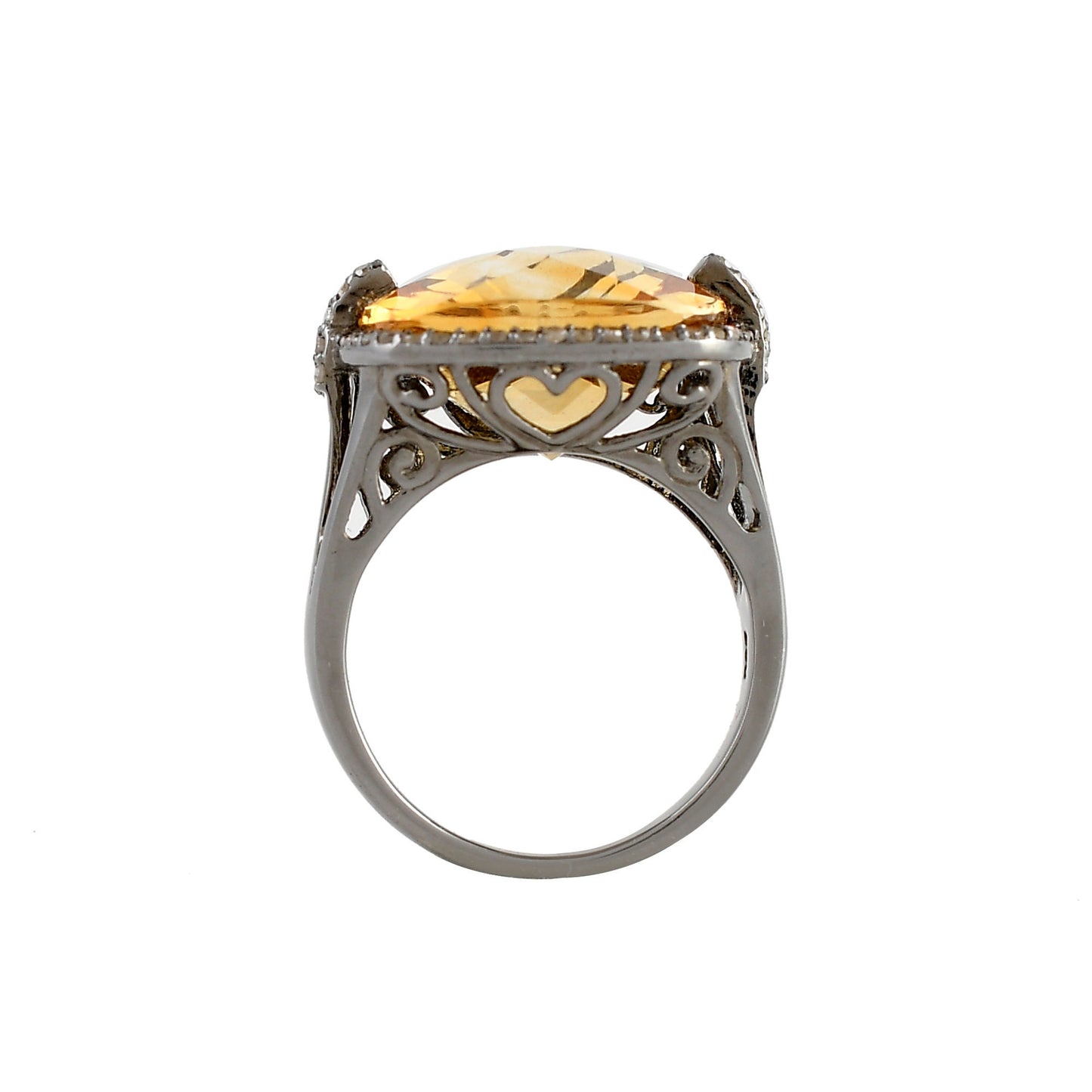 November Citrine Diamond Halo Ring