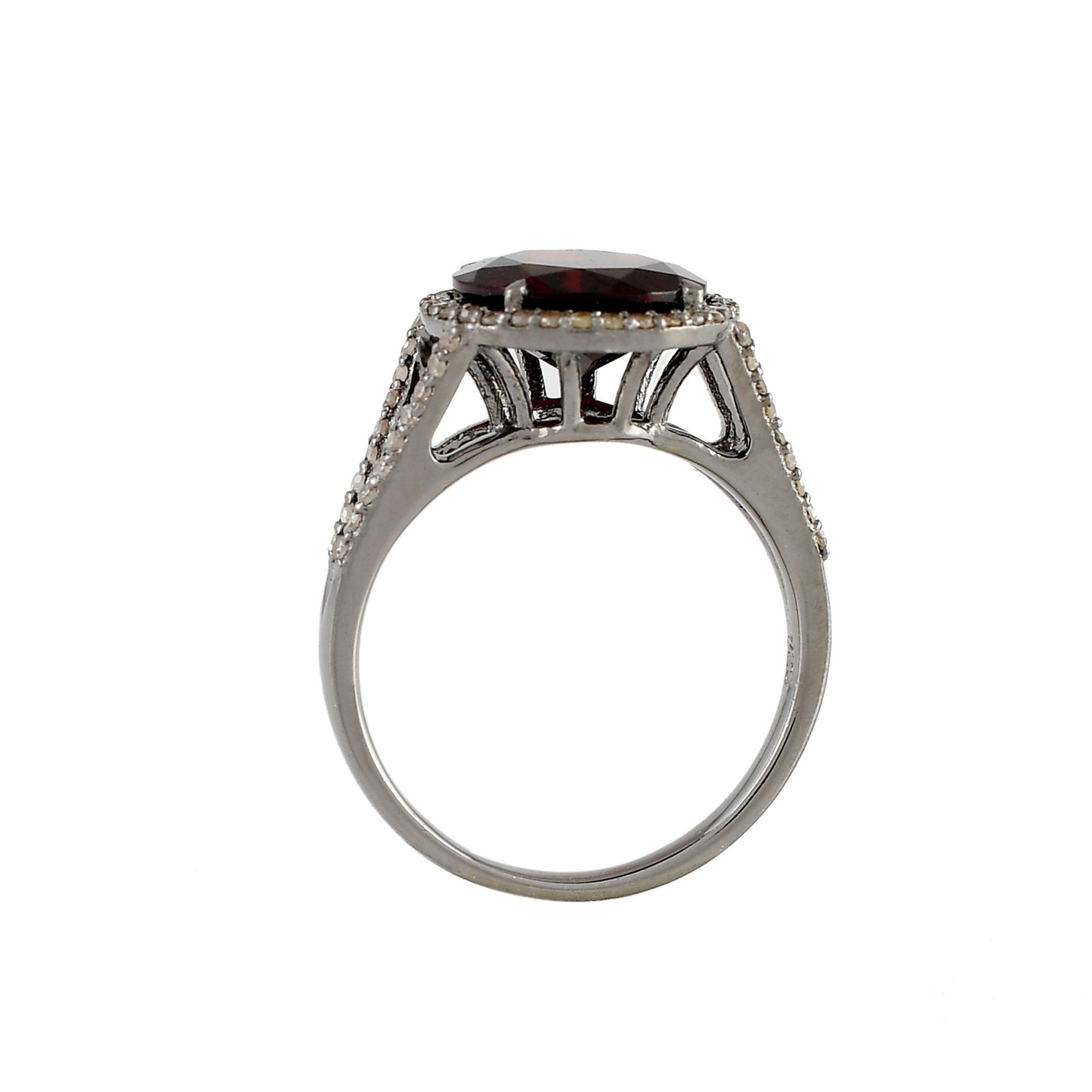 Diamond Halo Garnet Engagement Ring