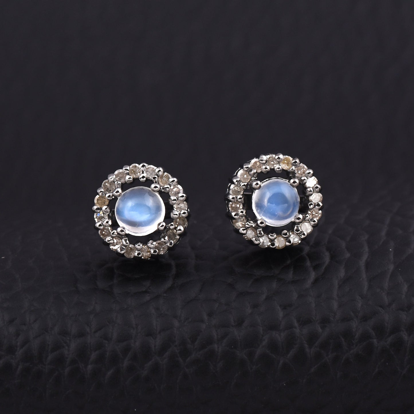 Rainbow Moonstone Diamond Halo Earrings