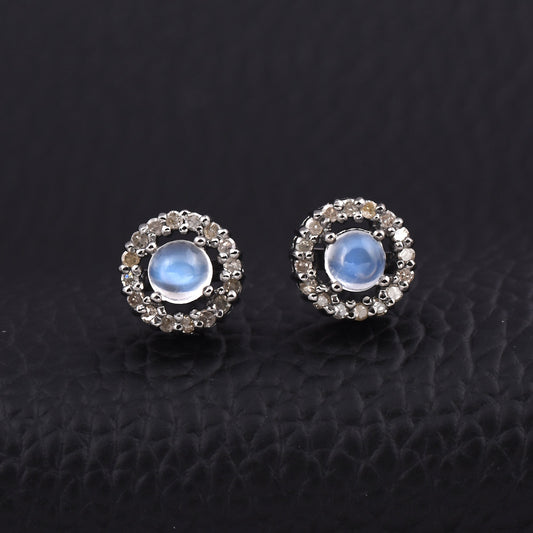 Halo Rainbow Moonstone Diamond Earrings