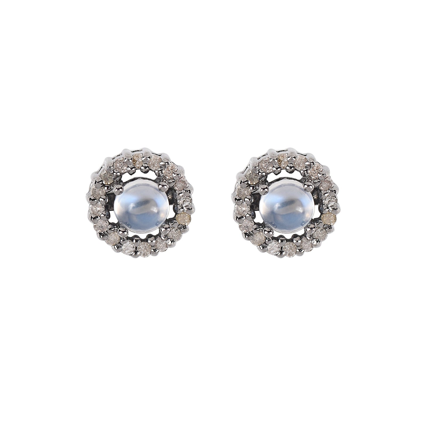 Rainbow Moonstone Diamond Halo Earrings