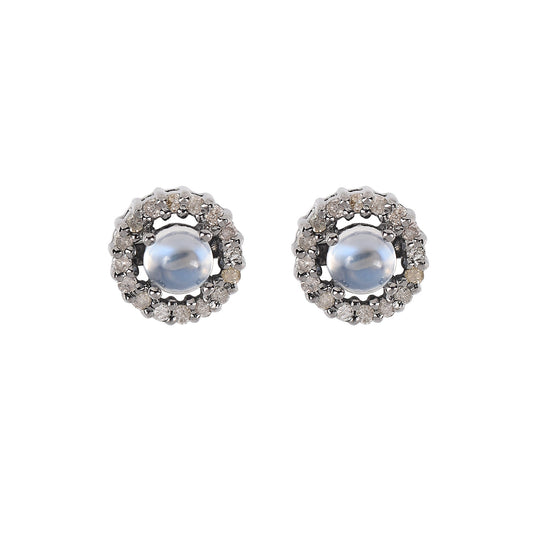 Halo Rainbow Moonstone Diamond Earrings