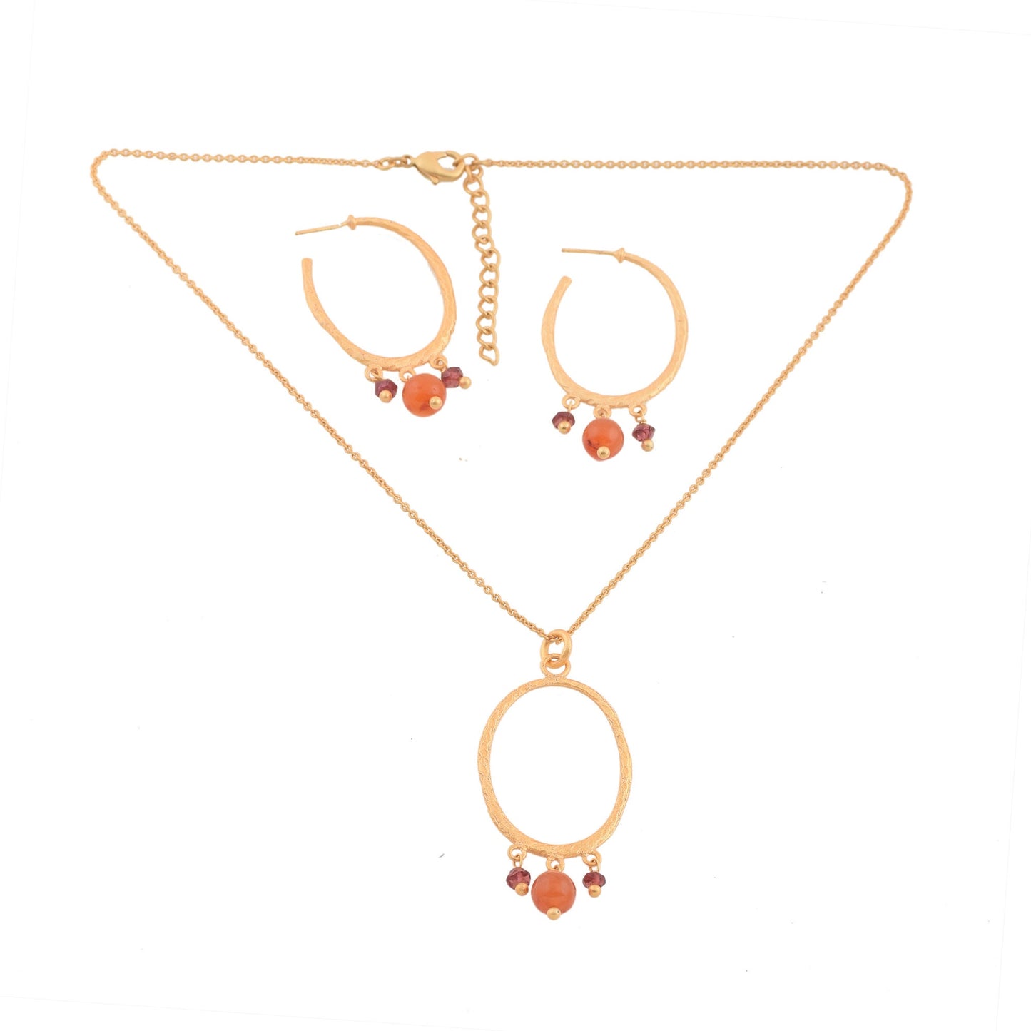 Carnelian and Rhodolite Garnet Drops Jewelry Set