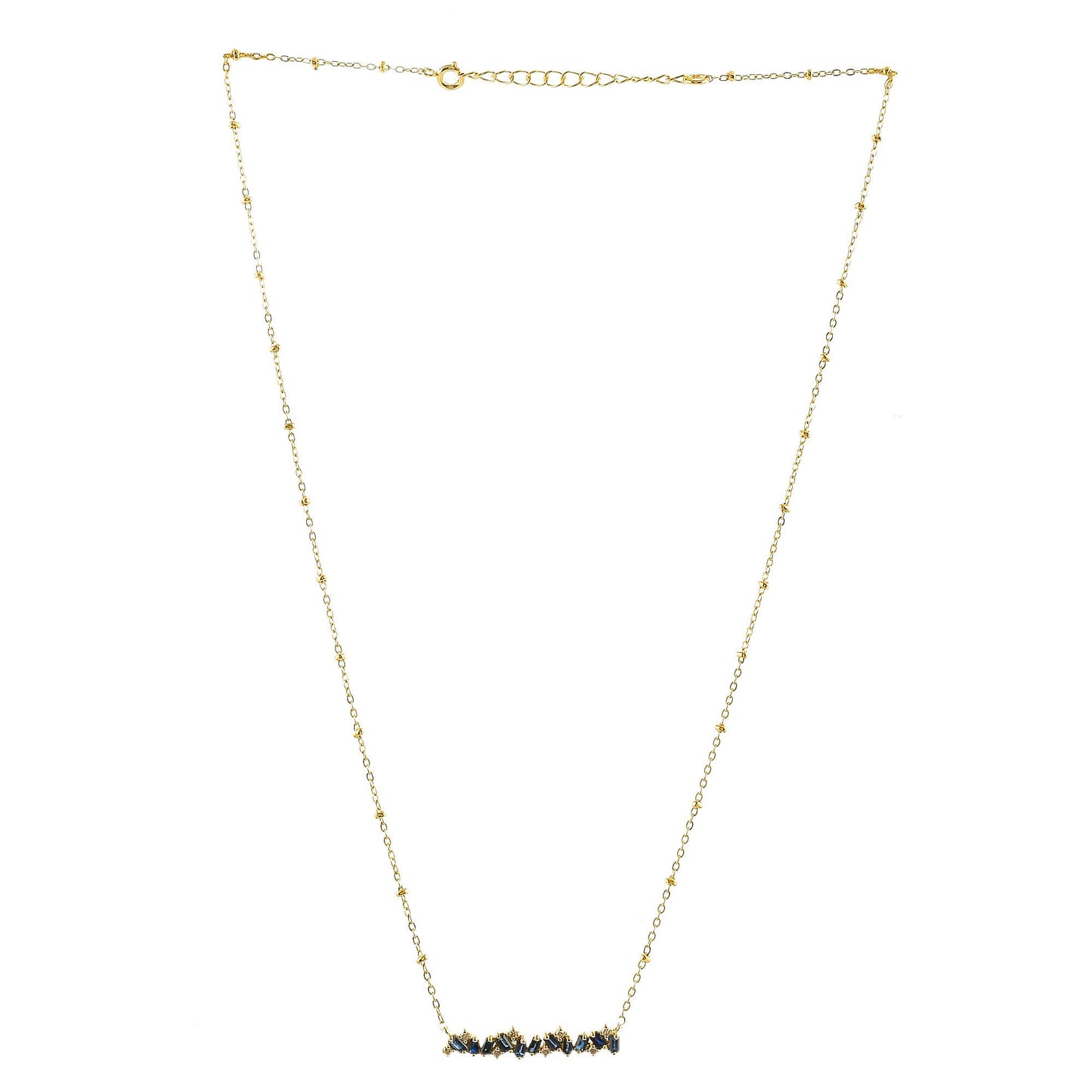 Diamond Cluster With Blue Sapphire Necklace