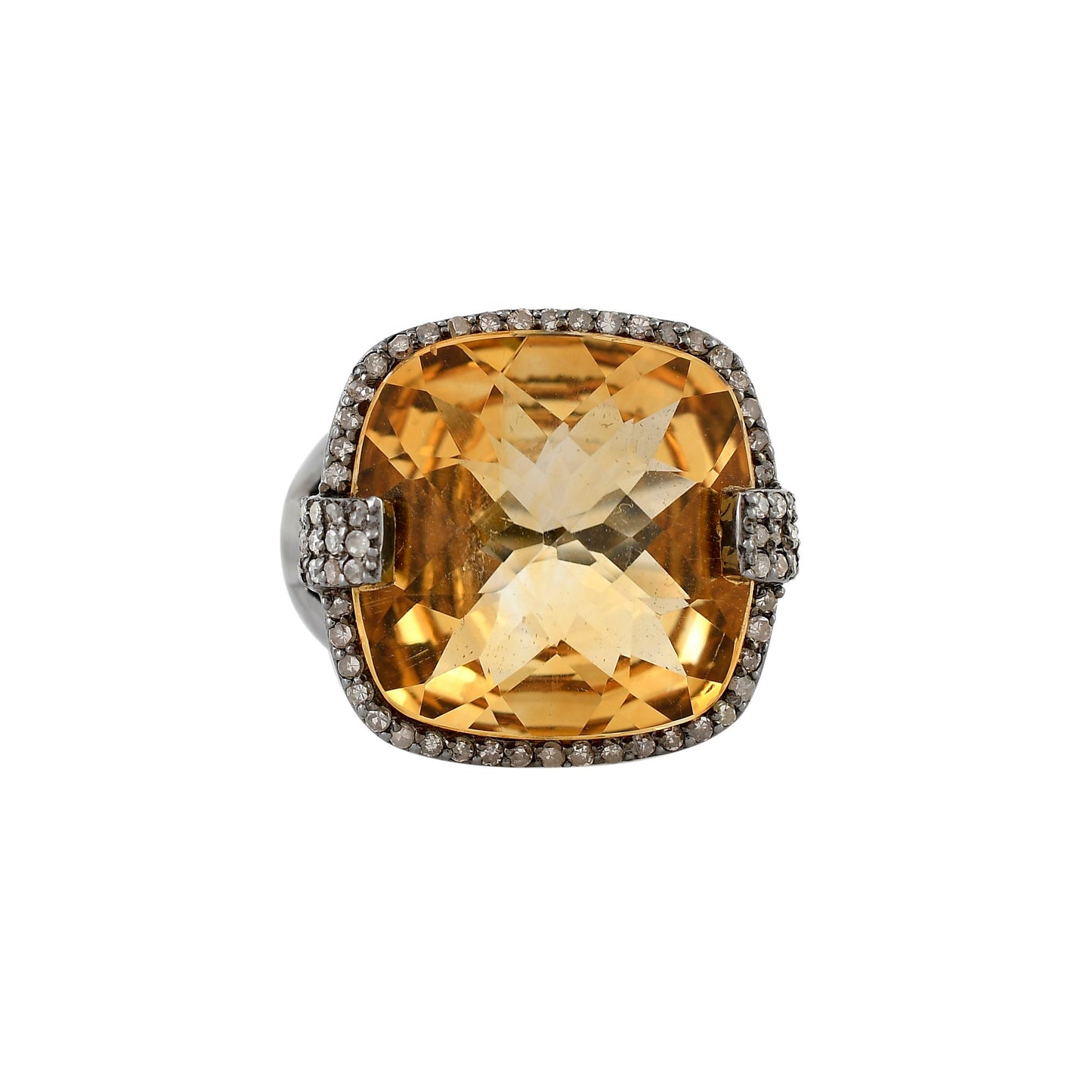November Citrine Diamond Halo Ring