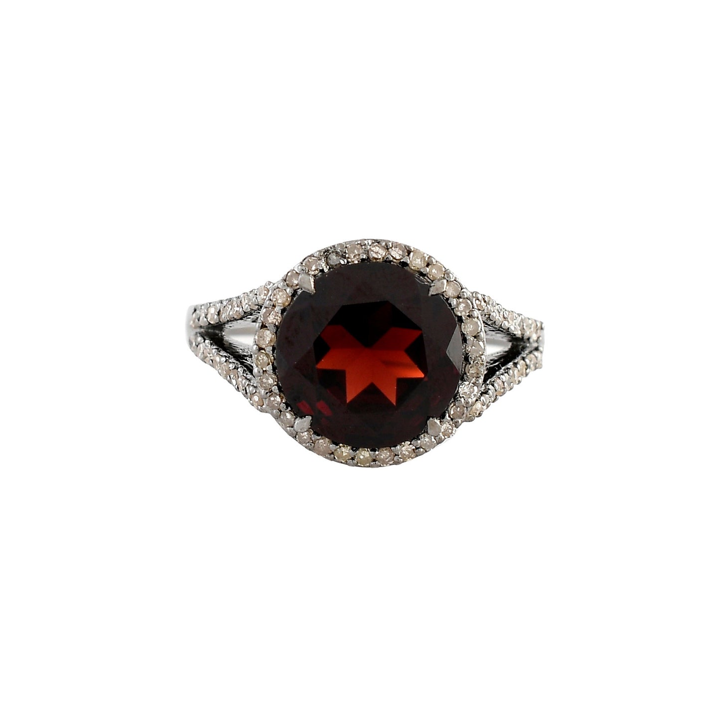 Diamond Halo Garnet Engagement Ring