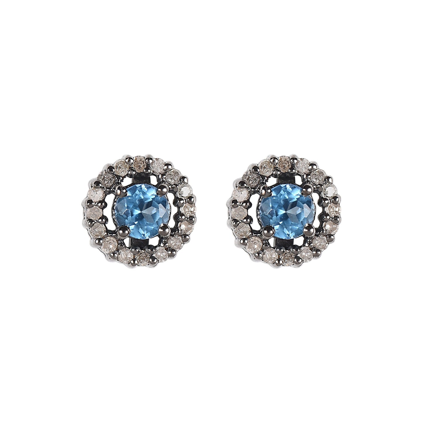 Silver Blue Topaz Diamond Halo Earrings