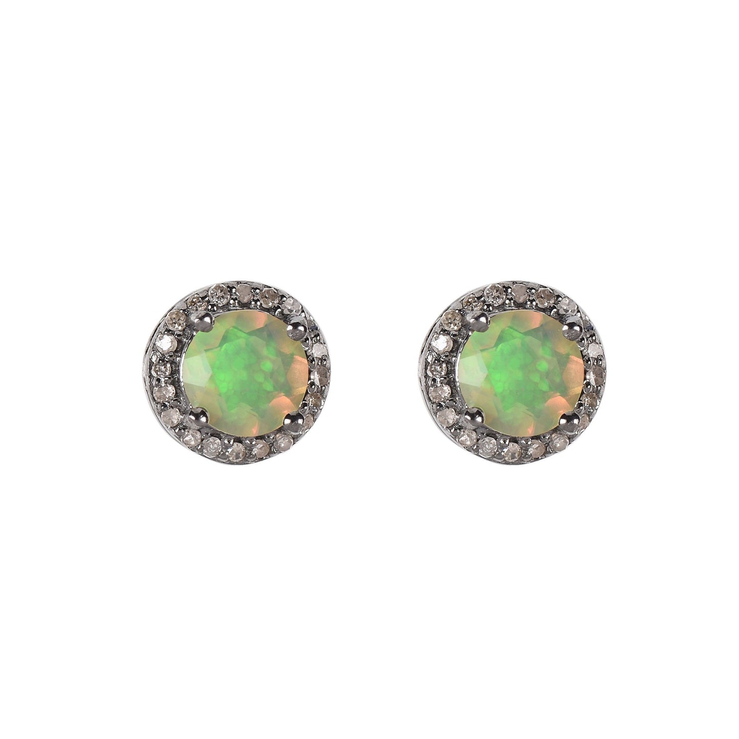 Round Opal Halo Stud Earrings