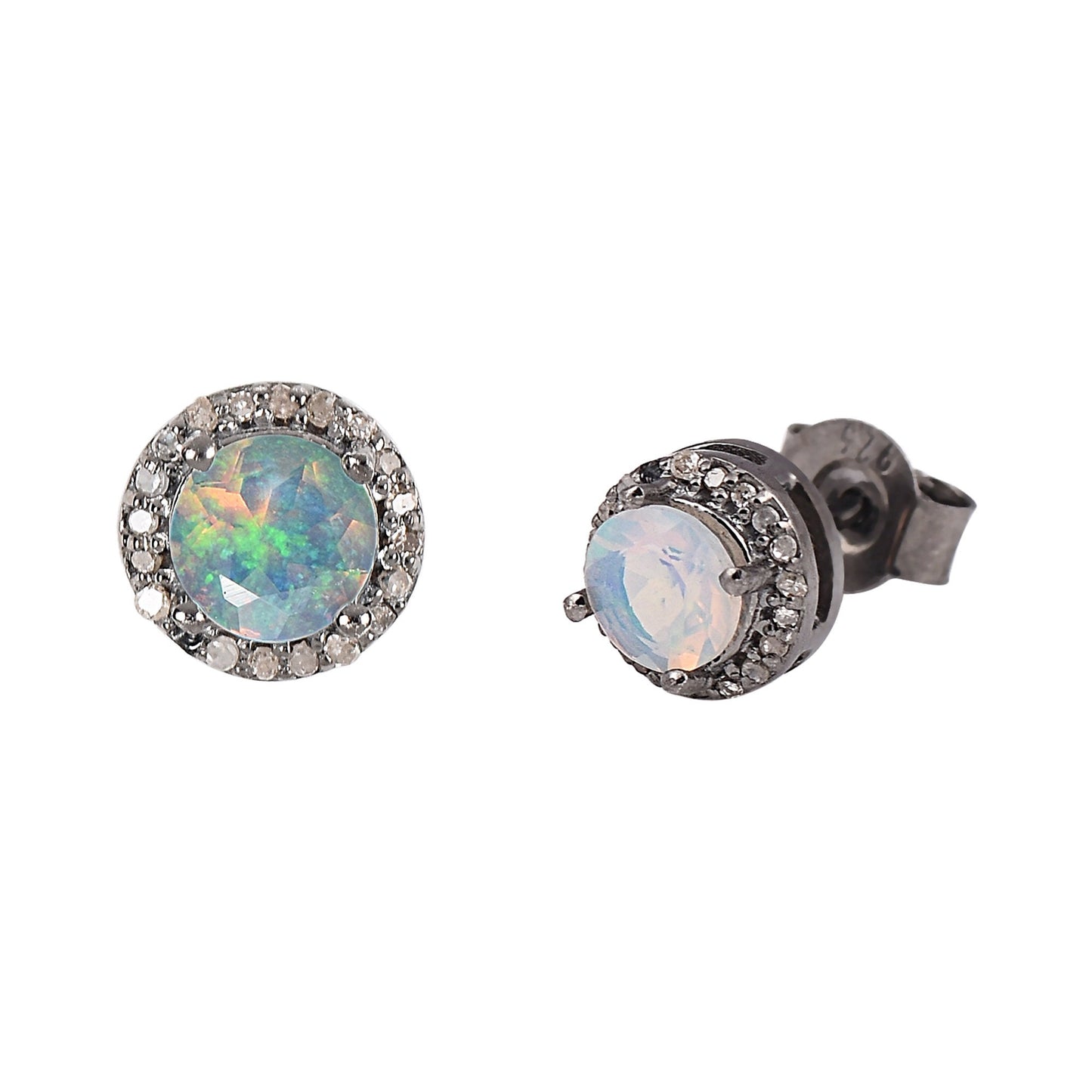 Opal Halo Diamond Earrings