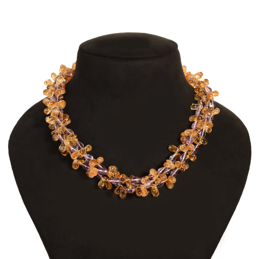 Droplets Beaded Amethyst Citrine Necklace