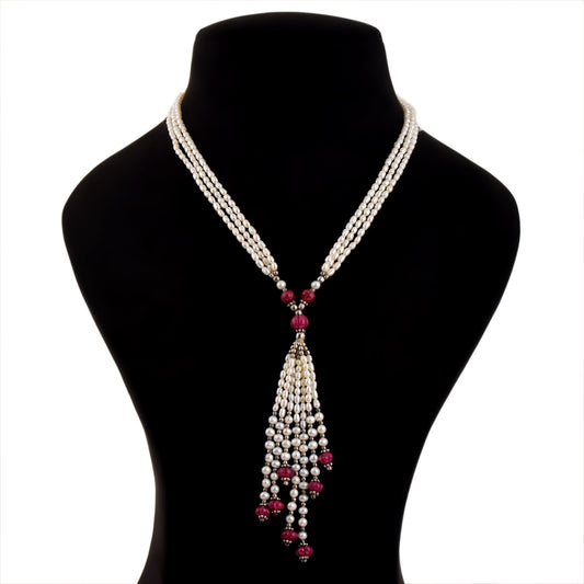 Designer Pearl Ruby Beaded Necklace