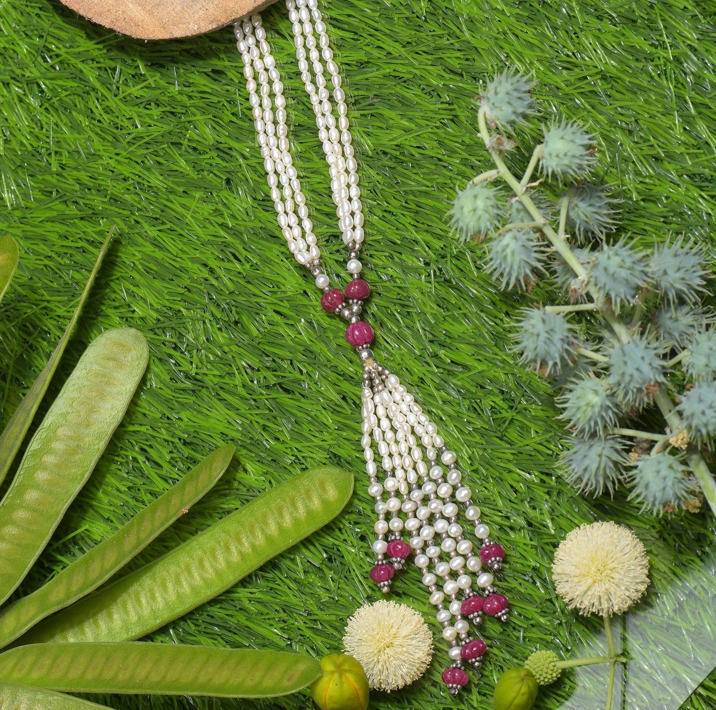Designer Pearl Ruby Beaded Necklace
