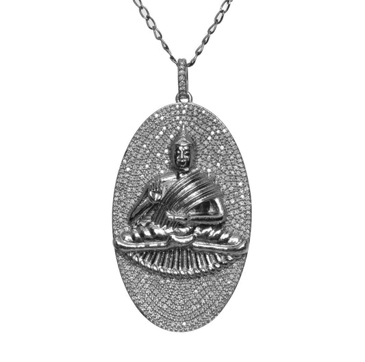 Buddha Figurine Diamond Silver Pendant