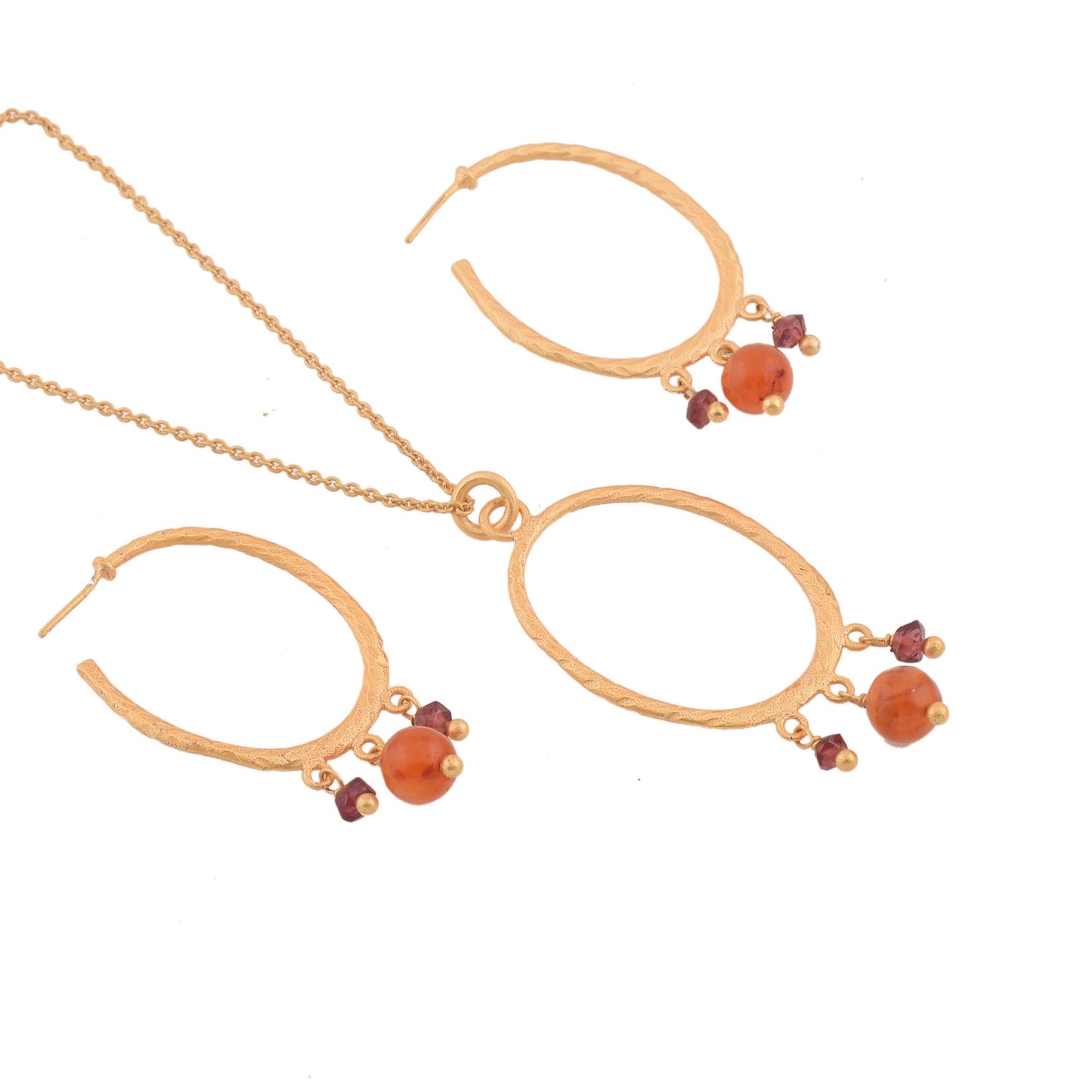 Carnelian and Rhodolite Garnet Drops Jewelry Set