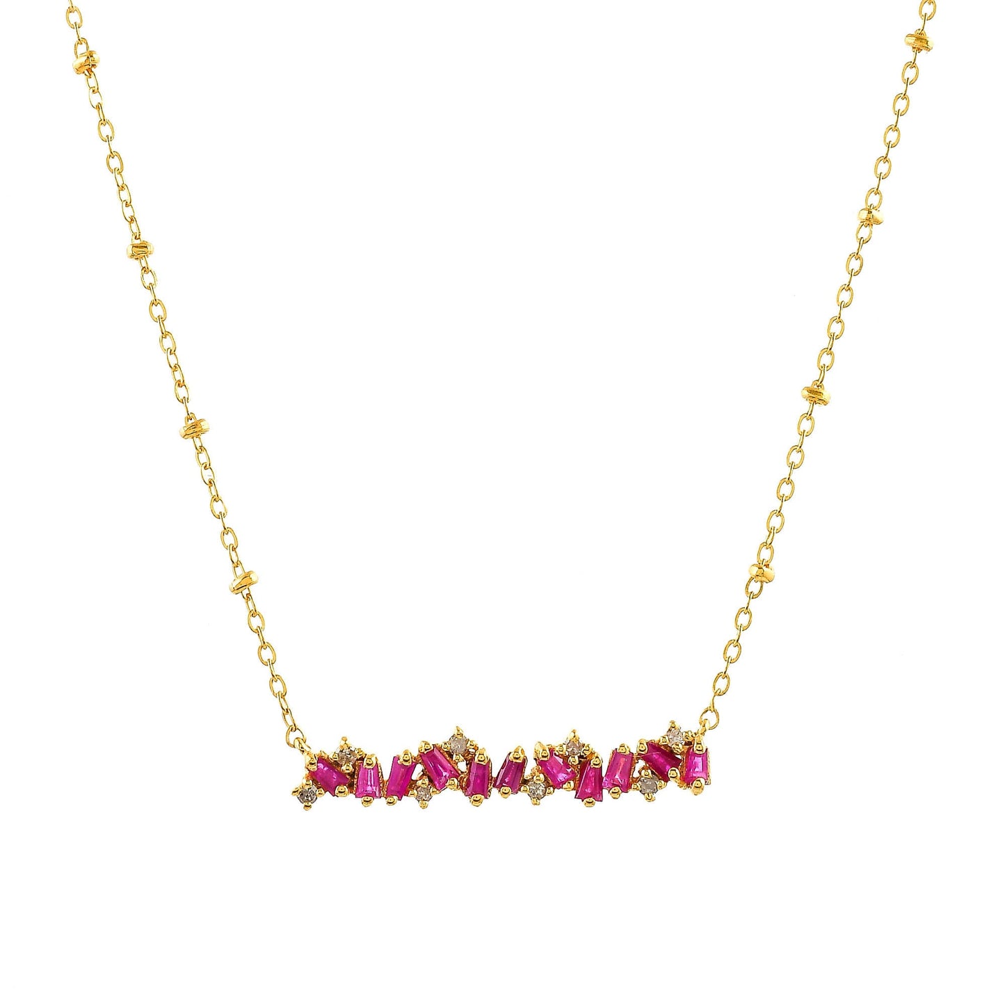 Vintage Ruby With Diamond Cluster Bar Necklace