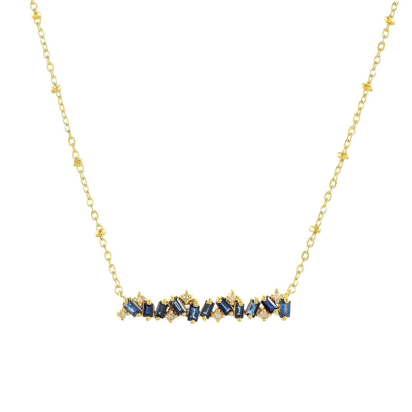 Diamond Cluster With Blue Sapphire Necklace