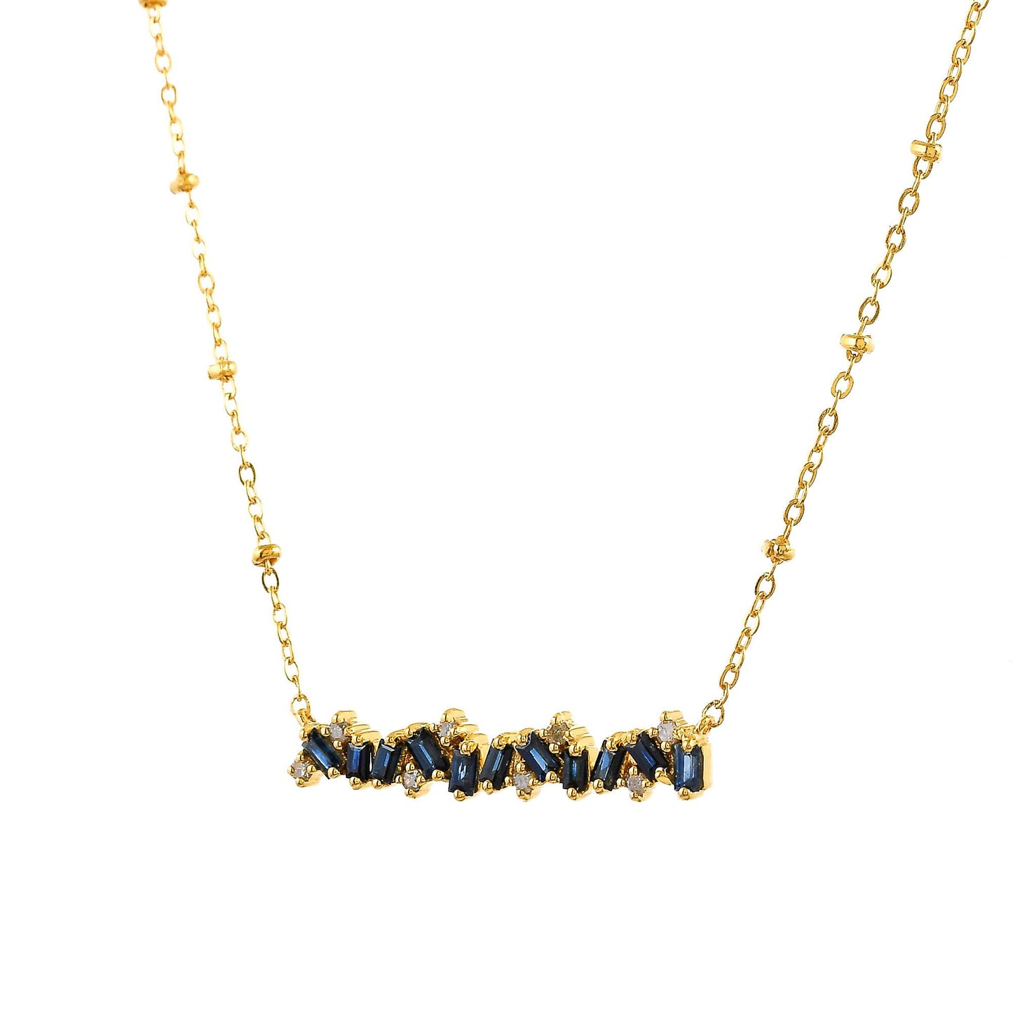 Diamond Cluster With Blue Sapphire Necklace
