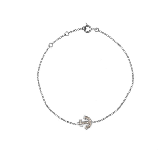 Charm Anchor Diamond Silver Bracelet