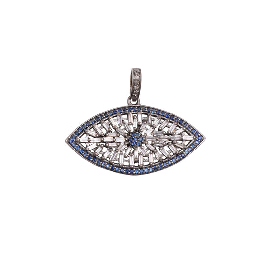 Shield Evil Eye Blue Sapphire Diamond Pendant