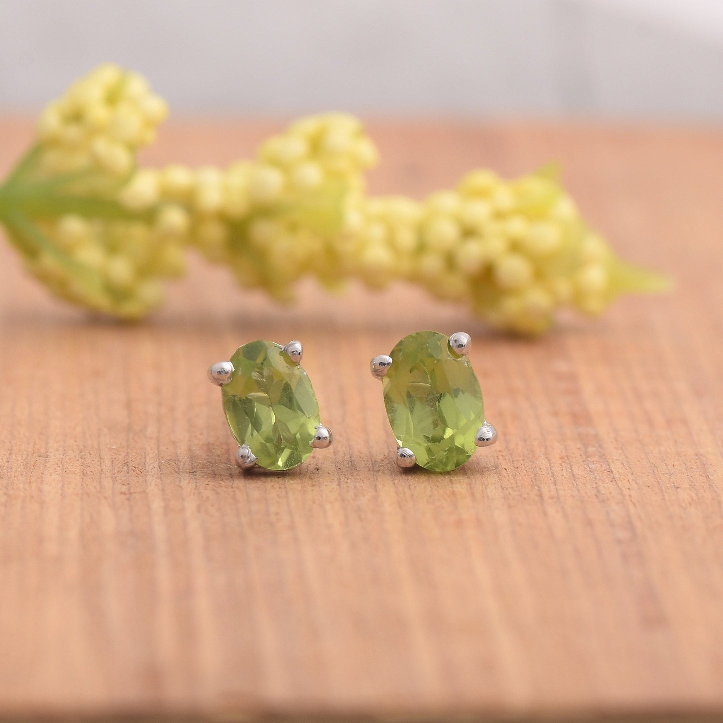Peridot Silver Oval Stud Earrings