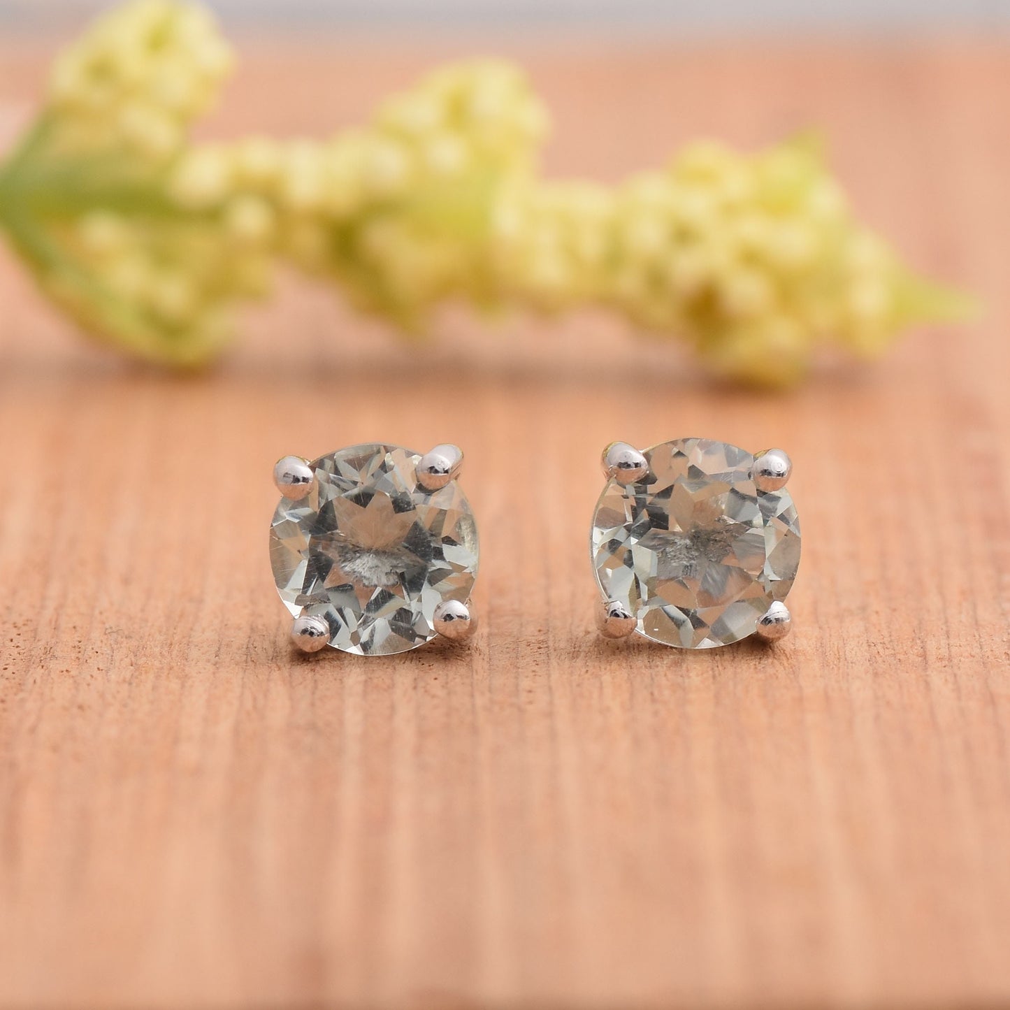 Silver Green Amethyst Studs Earrings