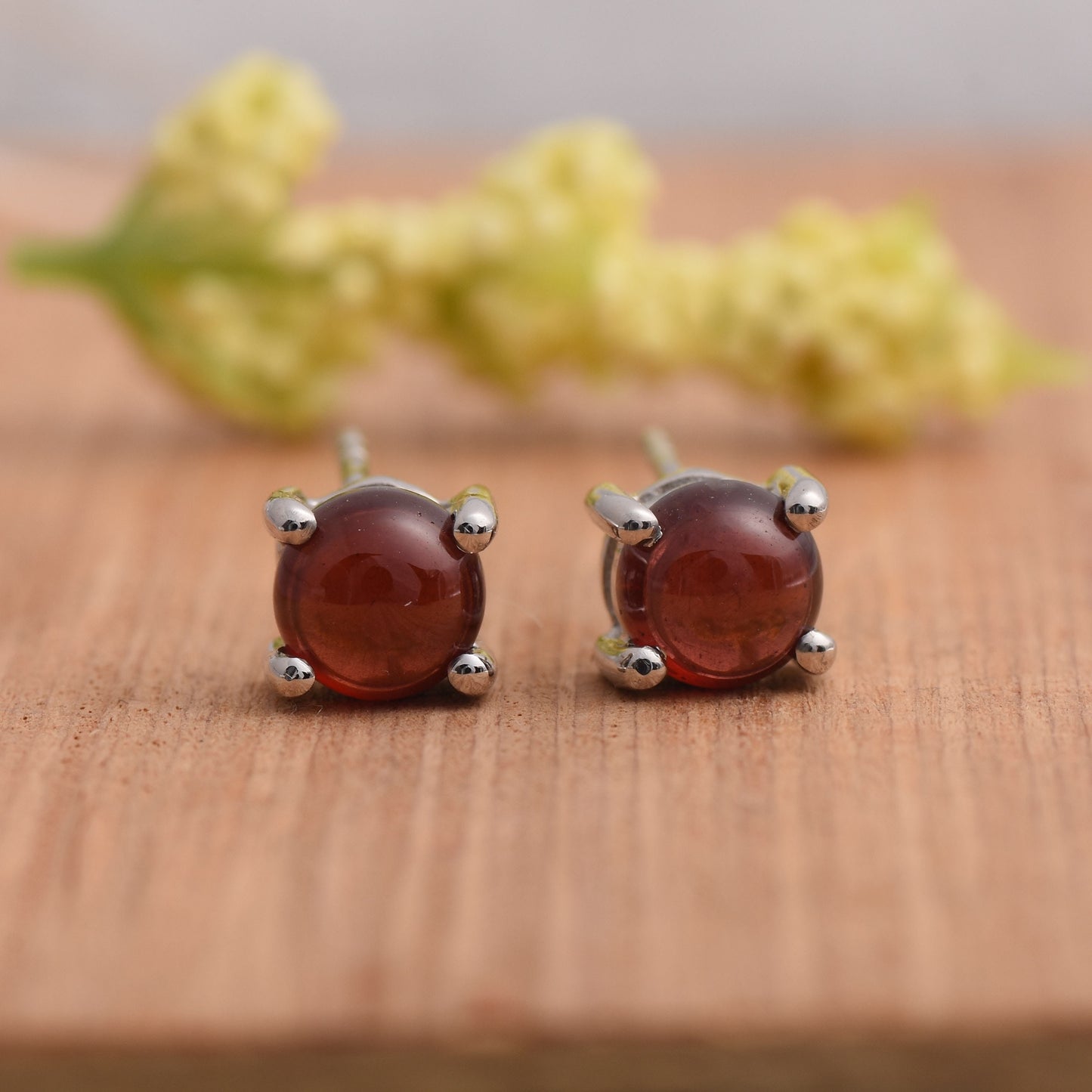 Cabochon Garnet Stud Earrings