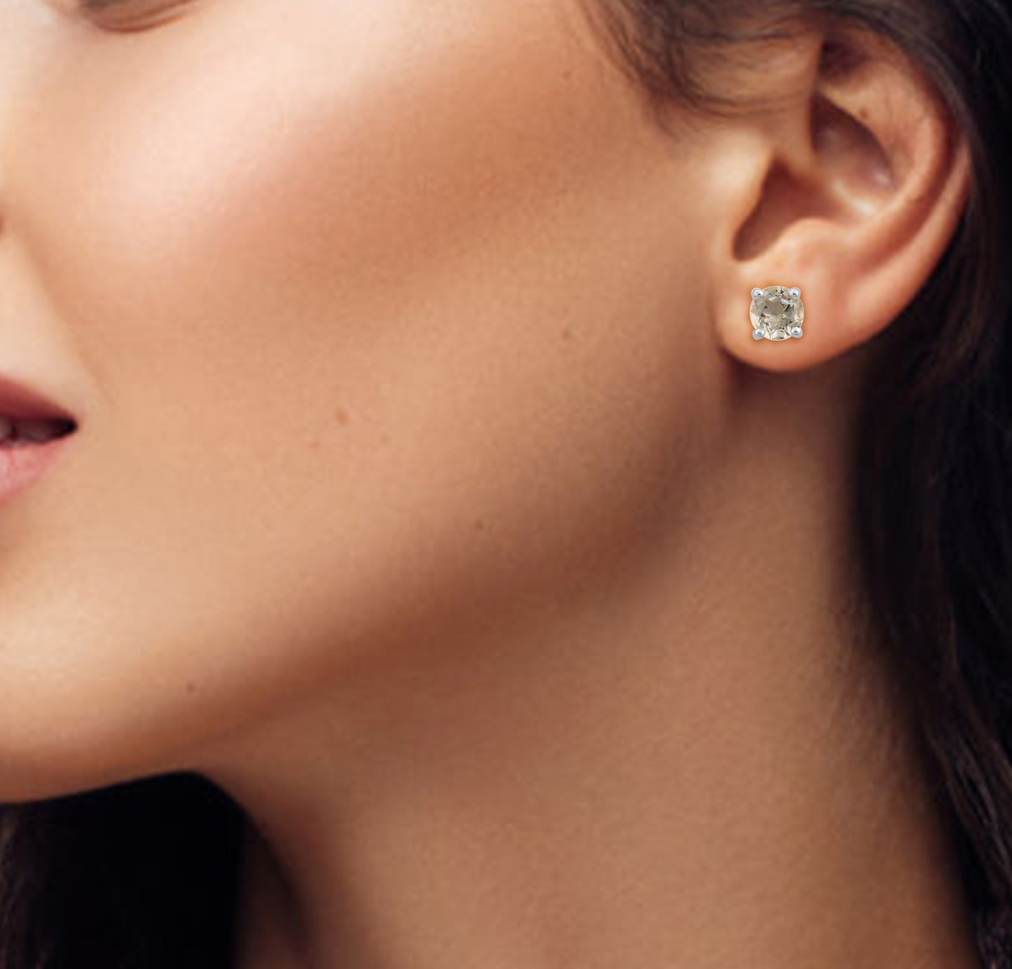 Silver Green Amethyst Studs Earrings