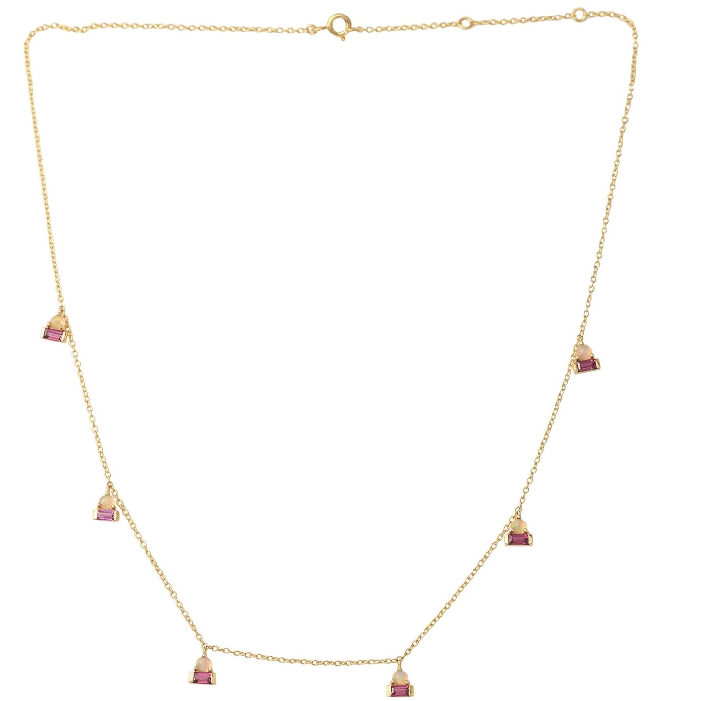 Rhodolite & Opal Droplet Station Choker Necklace