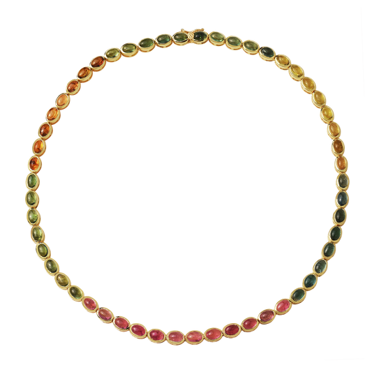Cabochon Multi Tourmaline Tennis Necklace 925 Silver