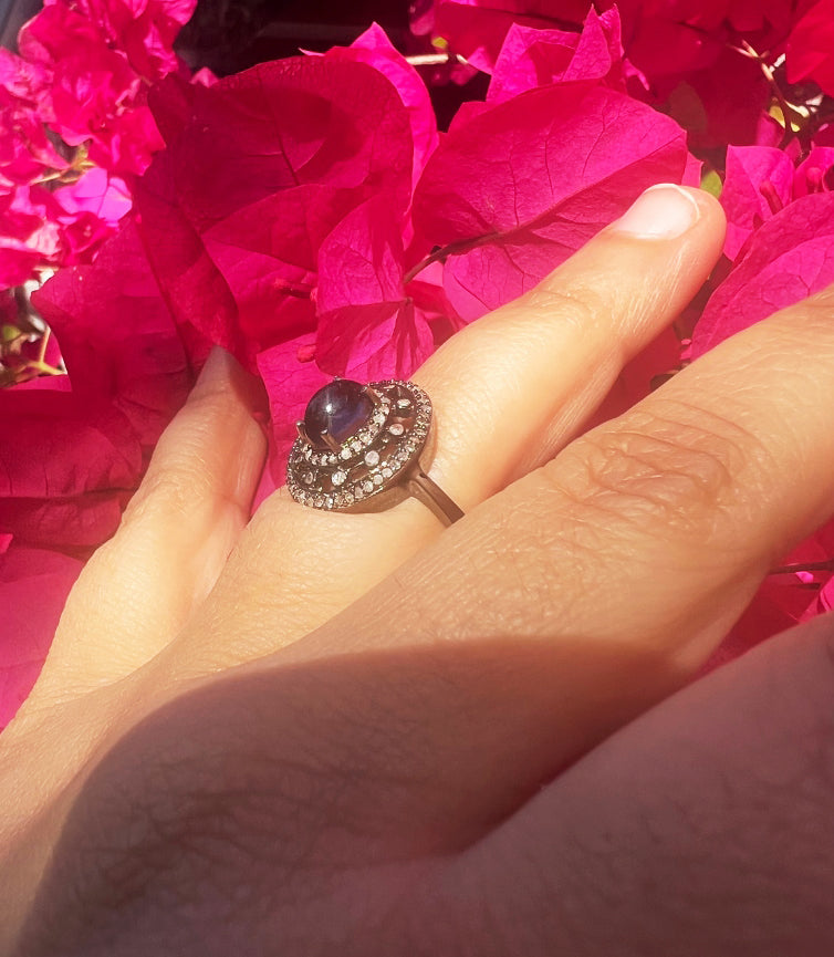 Blue Iolite Diamond Engagement Rings
