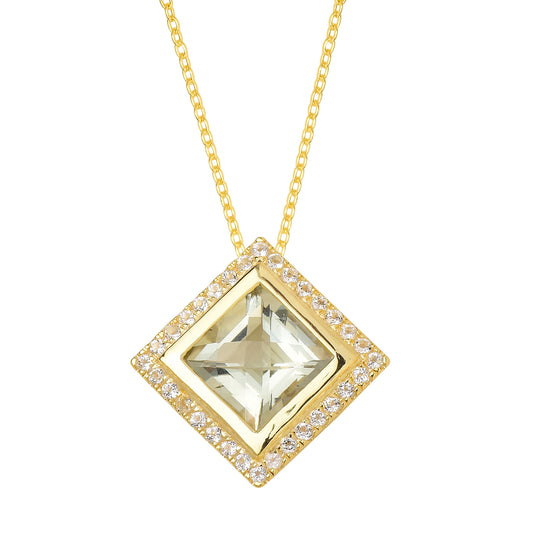 Halo Green Amethyst Gemstone Necklace 925 Silver