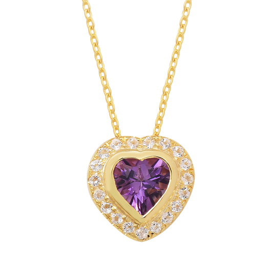 Halo Amethyst Love Heart Chain Necklace