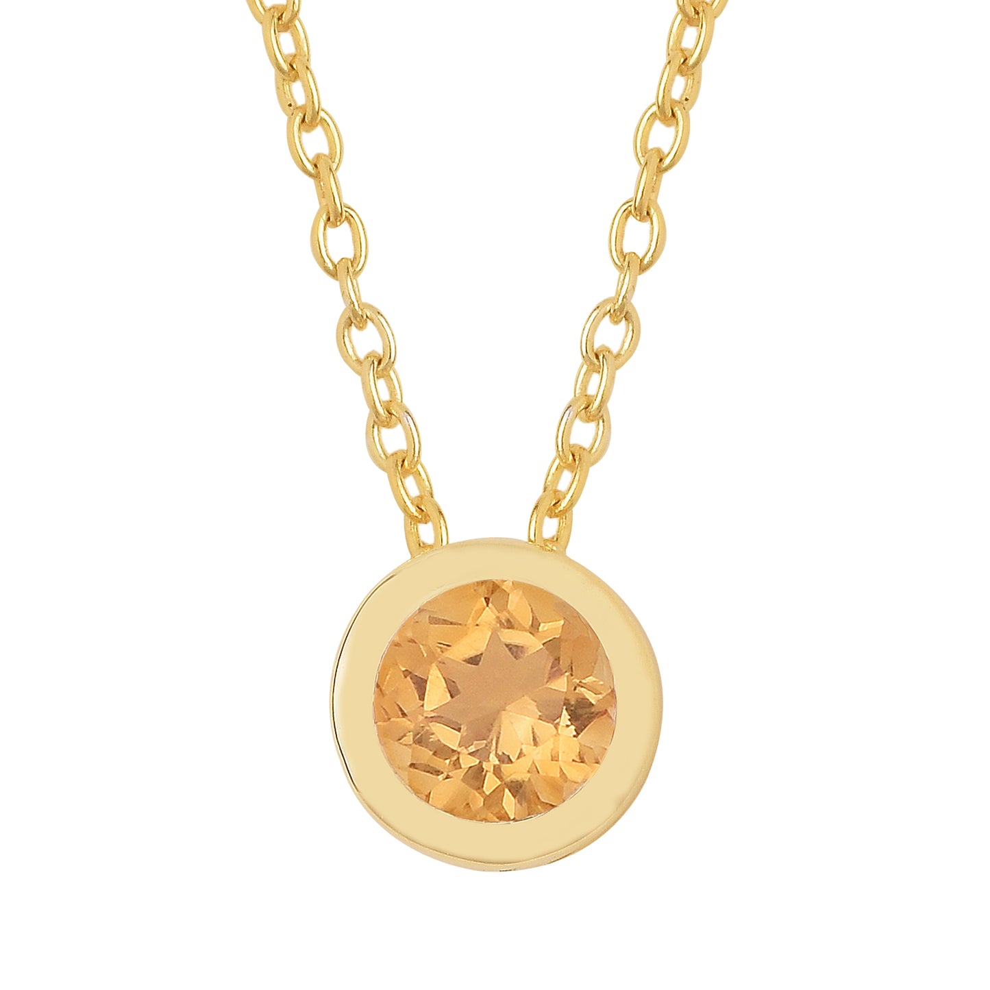 Yellow Citrine Solitaire Bezel Necklace 925 Silver