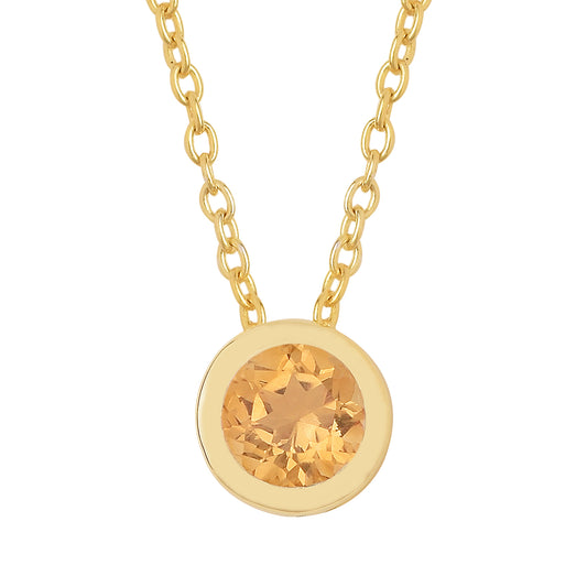 Yellow Citrine Solitaire Bezel Necklace 925 Silver