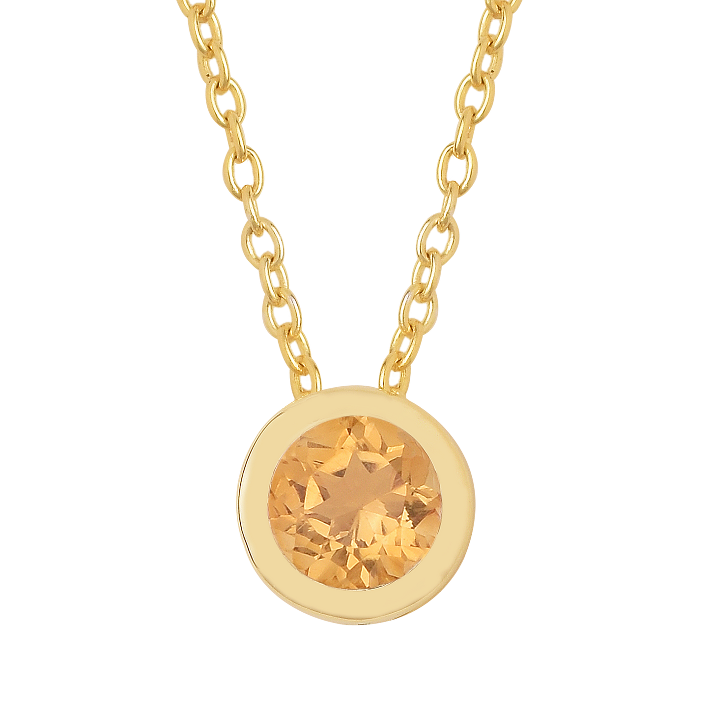 Yellow Citrine Solitaire Bezel Necklace 925 Silver