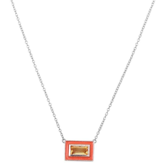 Dainty Citrine Enamel Chain Necklace