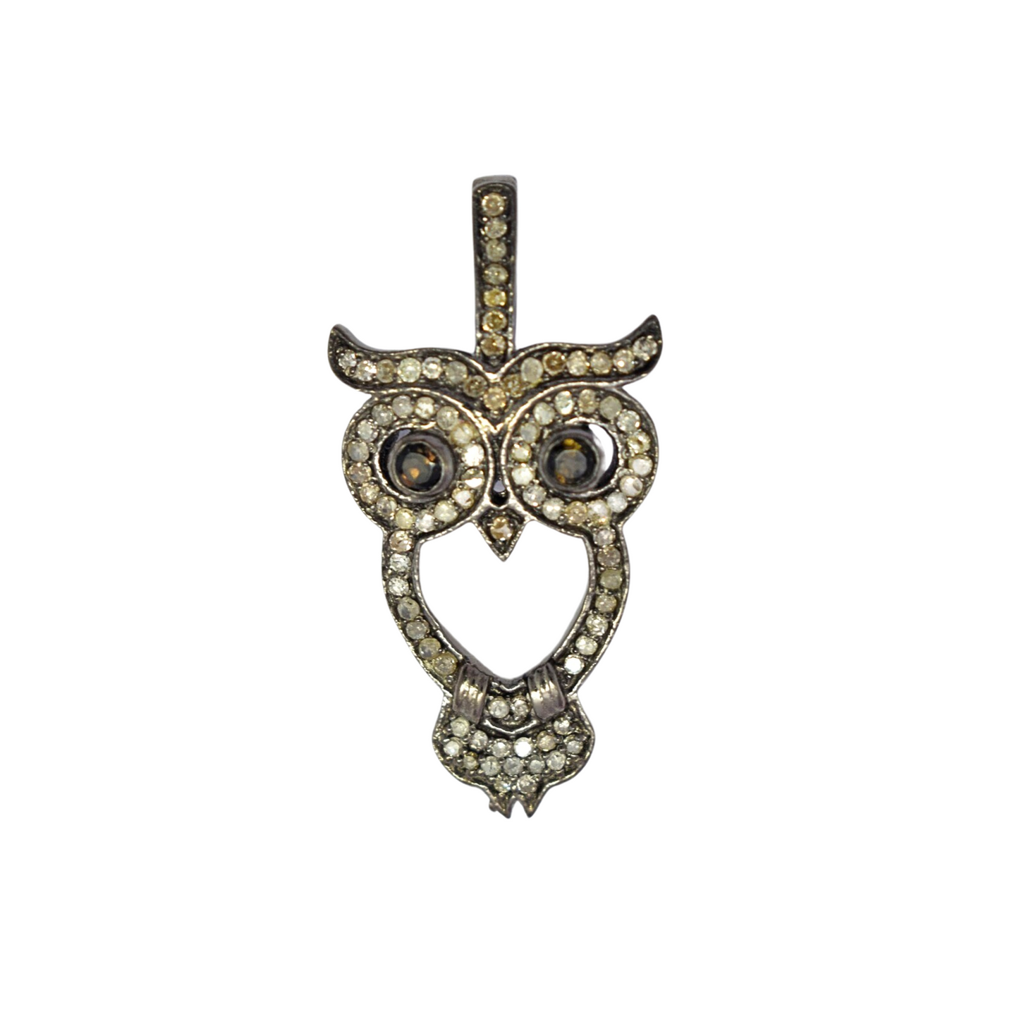Silver Foresight Owl Face Pendant with Smokey Quartz