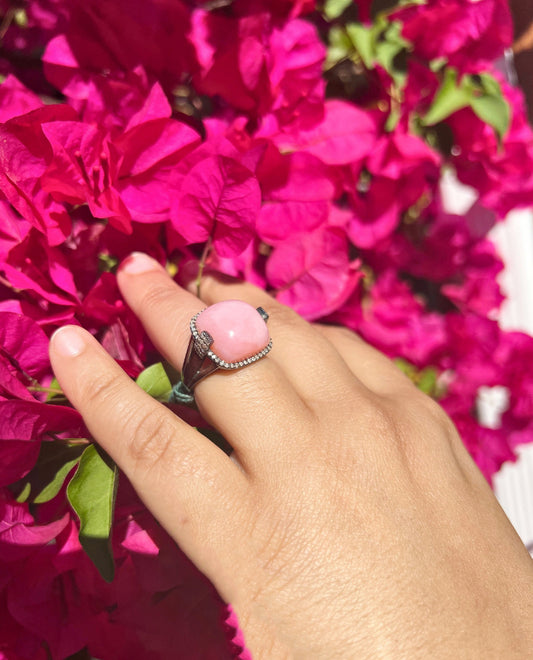 Pink Opal Diamond Halo Ring