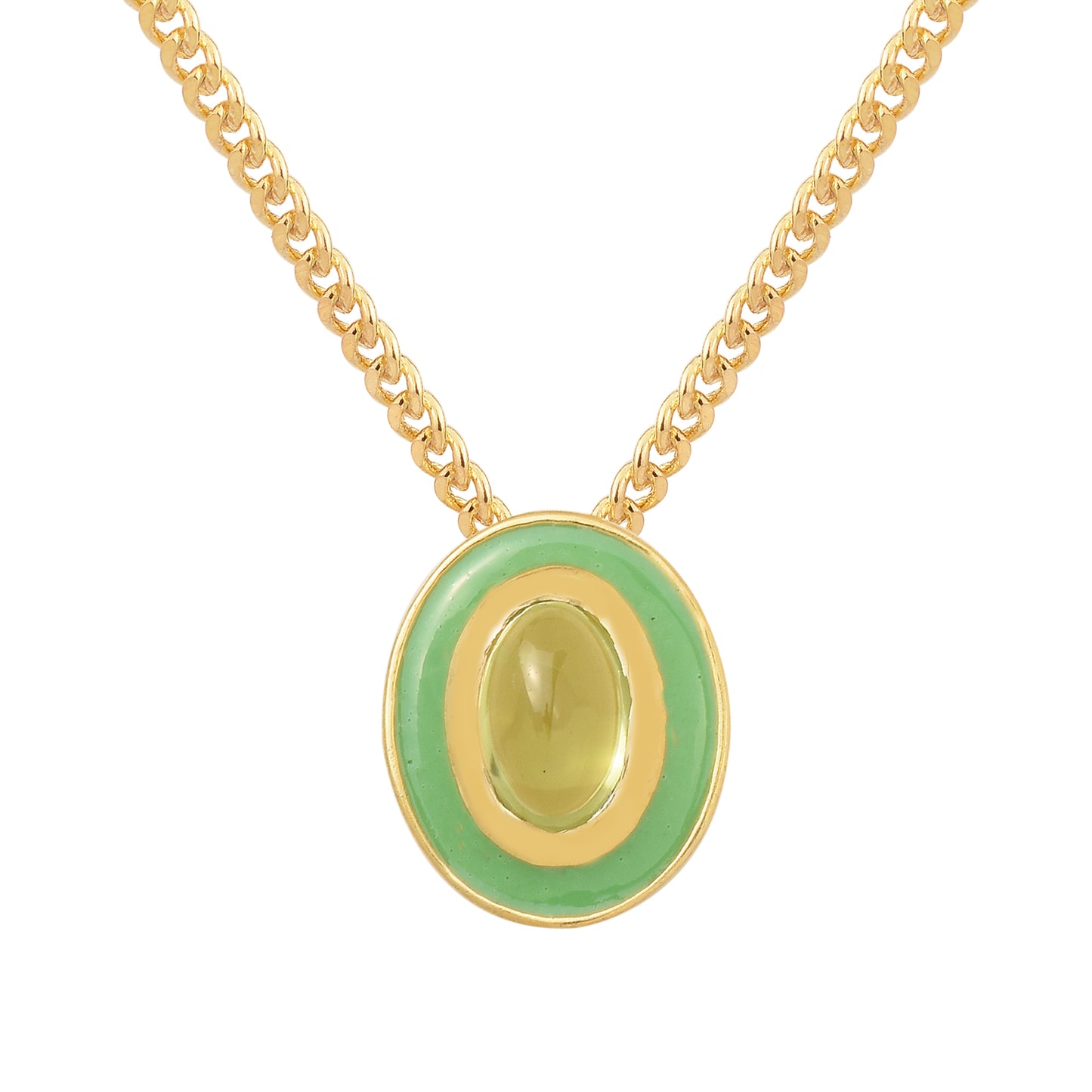Green Peridot Enamel Chain Necklace