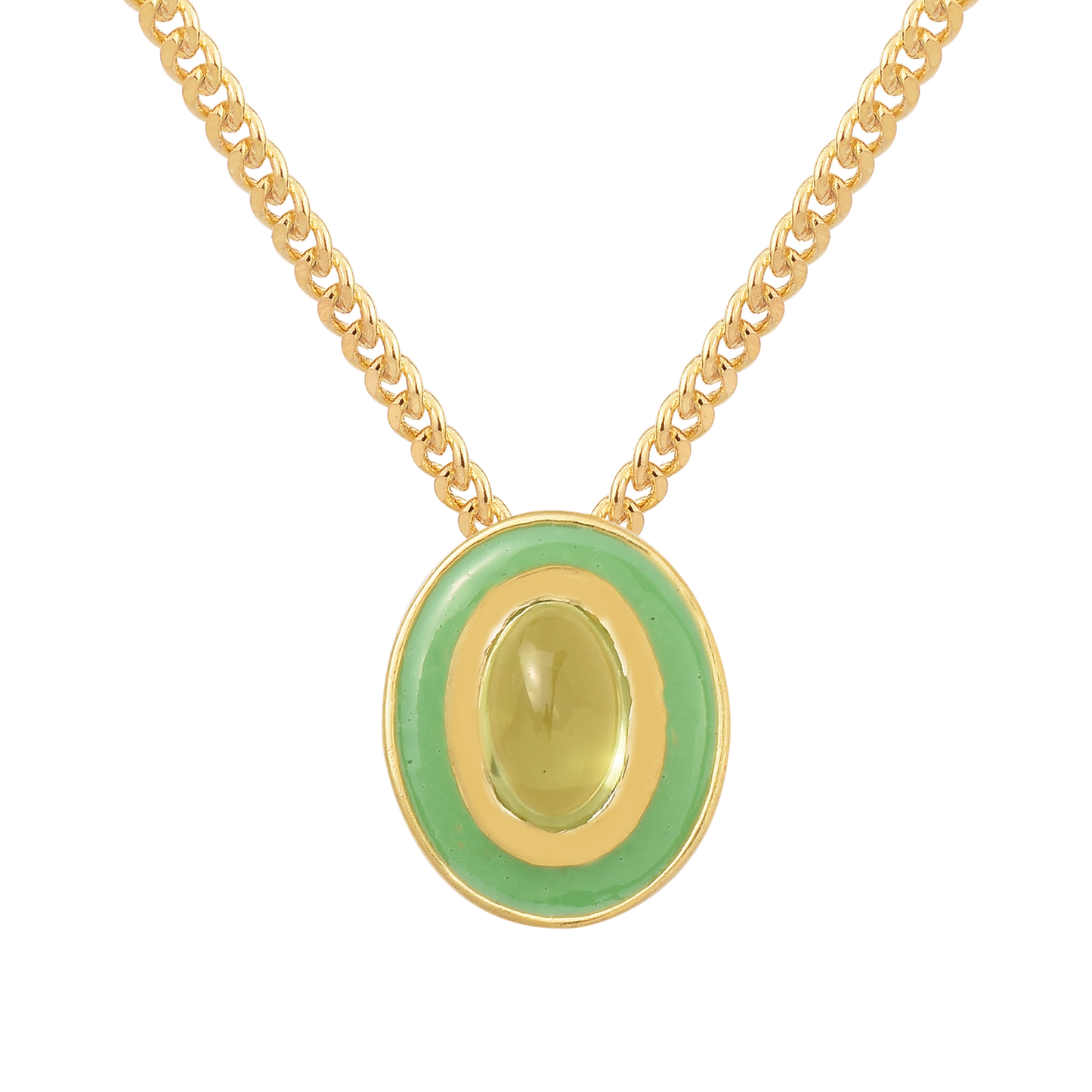 Green Peridot Enamel Chain Necklace