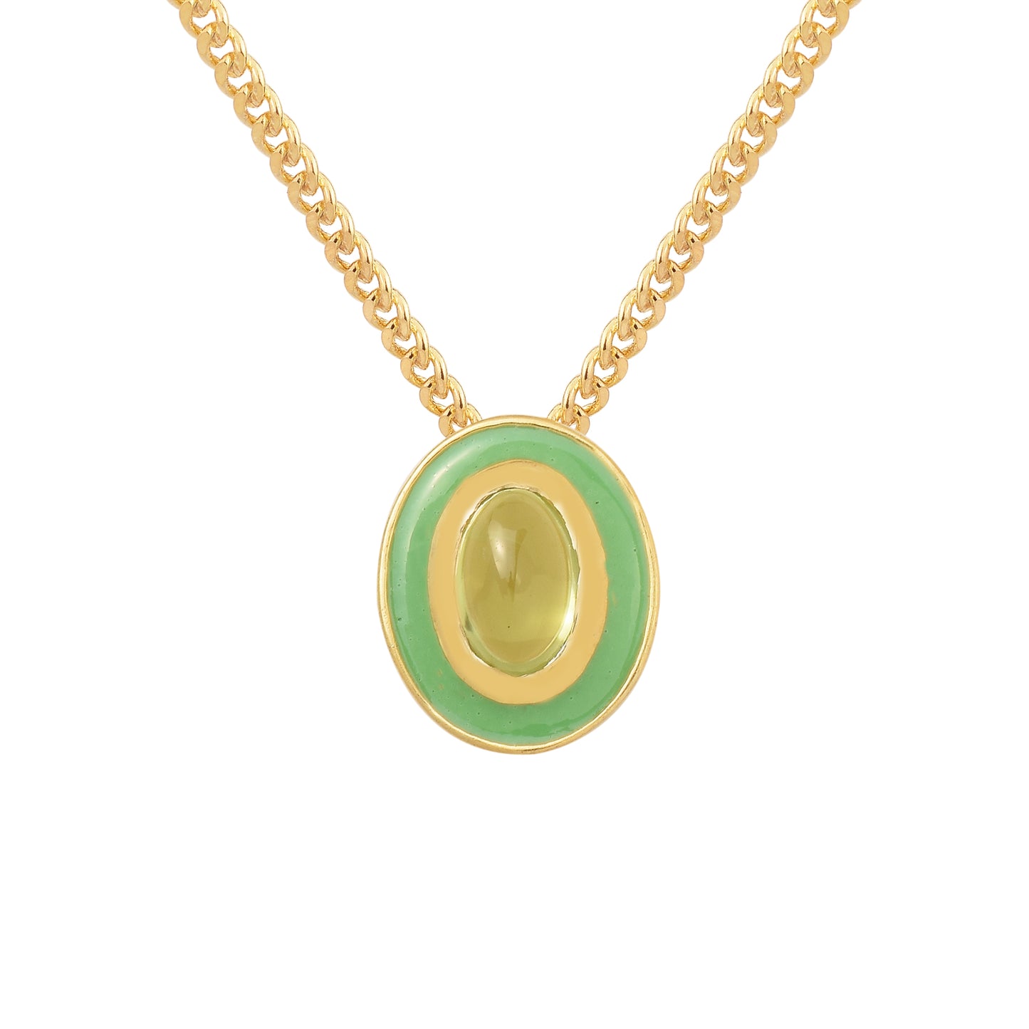 Green Peridot Enamel Chain Necklace