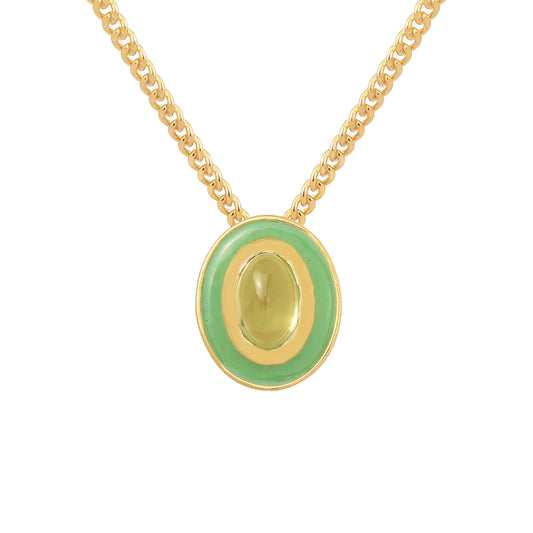 Green Peridot Enamel Chain Necklace