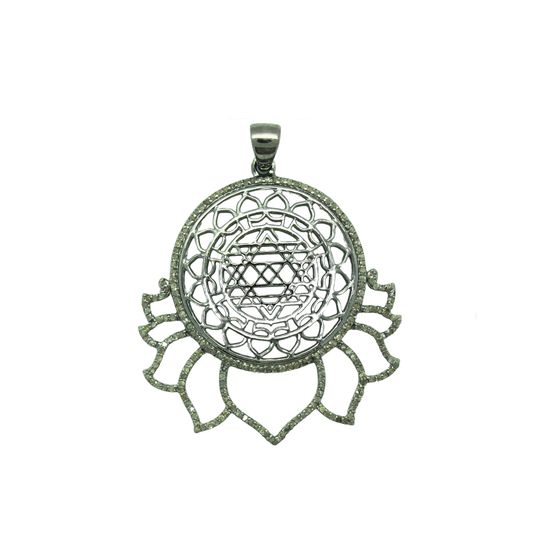 Shree Yantra Meditation Silver Pendant With Diamond