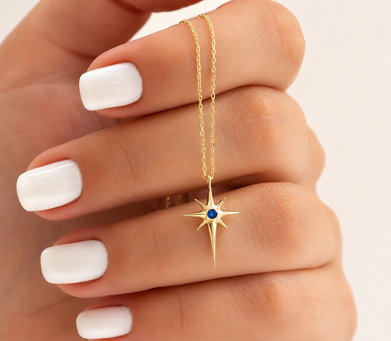 Silver Gold Compass Star Pendant Necklace with Blue Sapphire